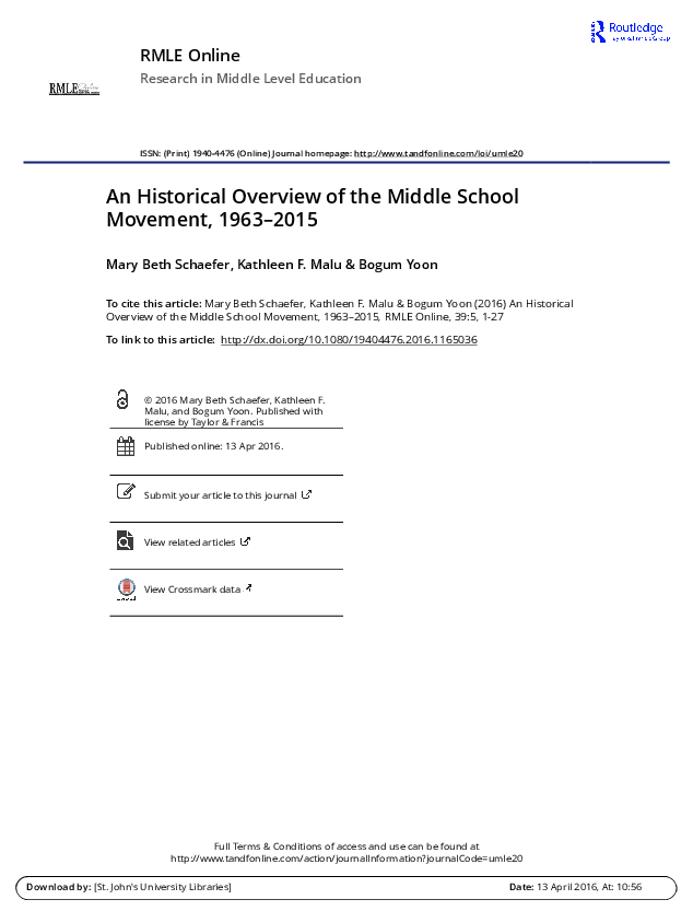 PDF) An Historical Overview of the Middle School Movement, 1963–2015