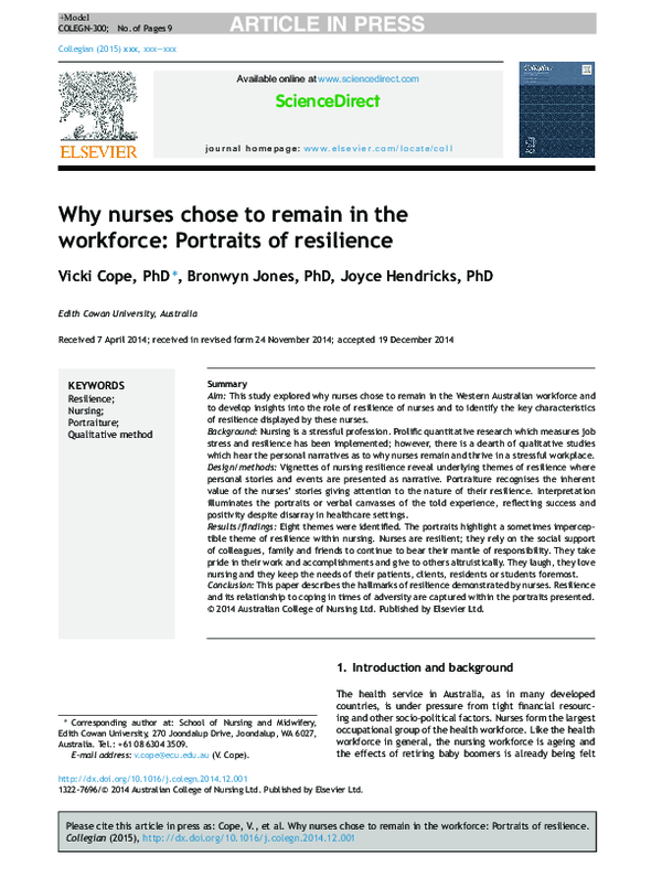 (PDF) Why nurses chose to remain in the workforce: Portraits of resilience