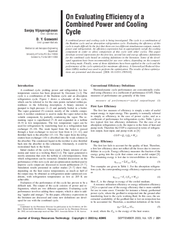 (PDF) On Evaluating Efficiency of a Combined Power and Cooling Cycle