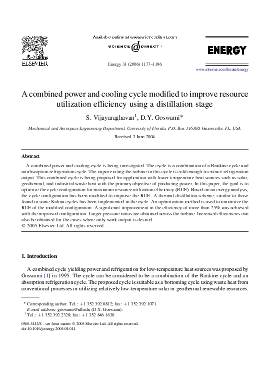 (PDF) A combined power and cooling cycle modified to improve resource ...