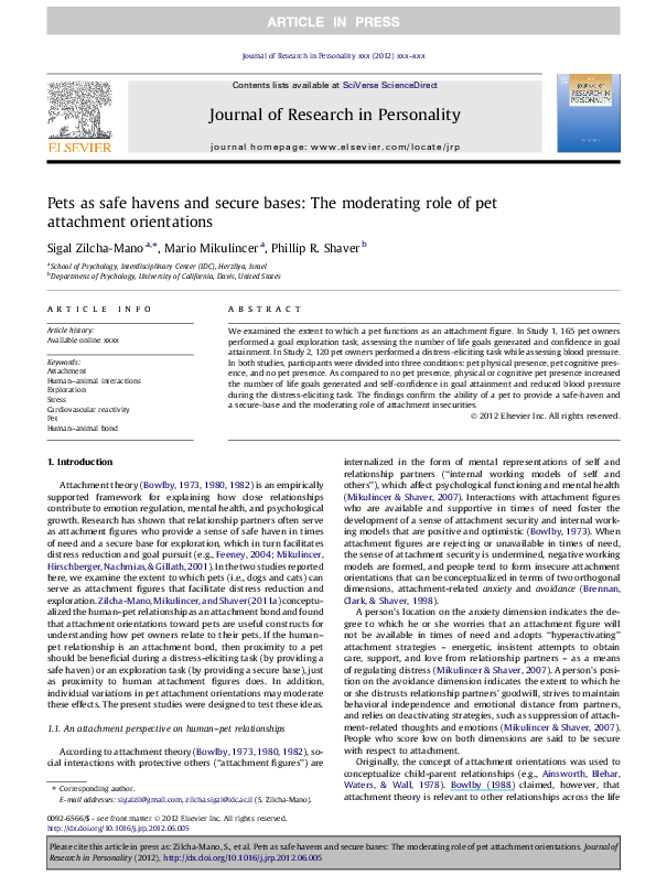 (PDF) Pets as safe havens and secure bases The moderating role of pet