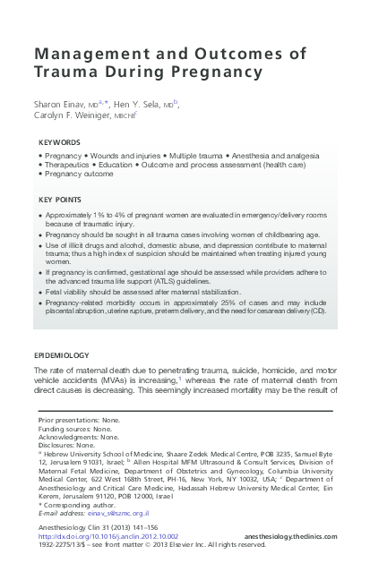 (PDF) Management and Outcomes of Trauma During Pregnancy