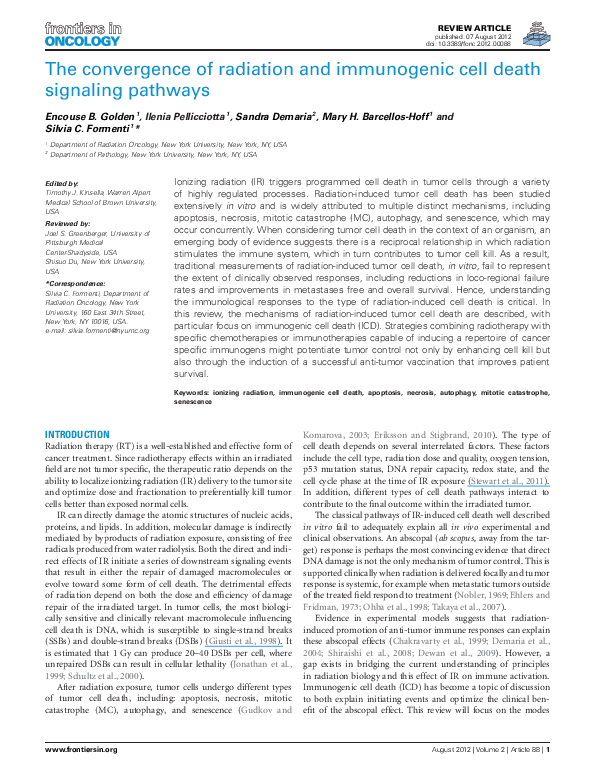 (PDF) The convergence of radiation and immunogenic cell death signaling ...