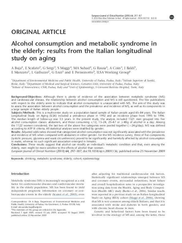 (PDF) Alcohol consumption and metabolic syndrome in the elderly ...