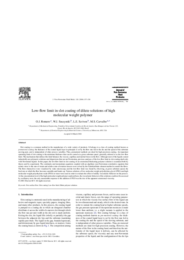 (PDF) Lowflow limit in slot coating of dilute solutions of high