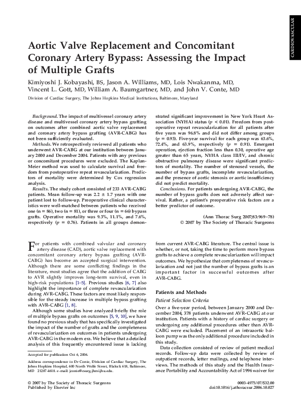 (PDF) Aortic Valve Replacement and Concomitant Coronary Artery Bypass ...