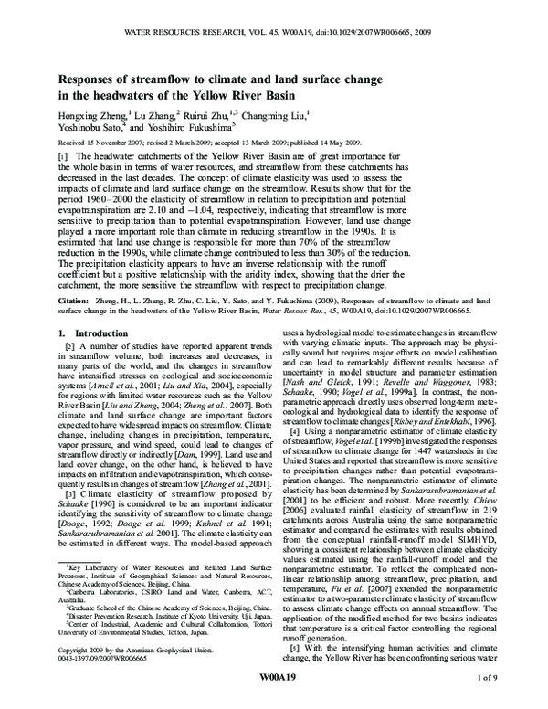 (PDF) Responses of streamflow to climate and land surface change in the ...