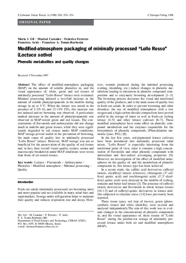 (PDF) Modified Atmosphere Packaging of Minimally Processed Fruits and