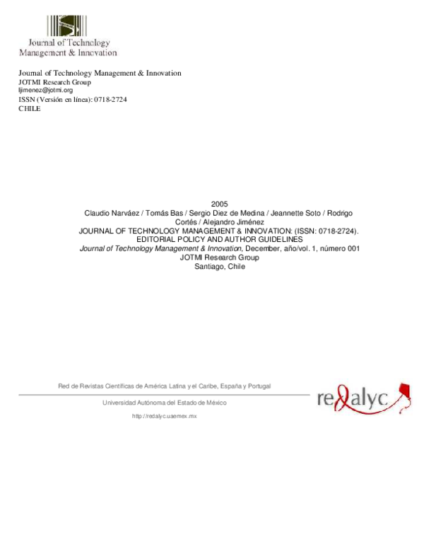 (PDF) JOURNAL OF TECHNOLOGY MANAGEMENT & INNOVATION: (ISSN: 0718-2724 ...