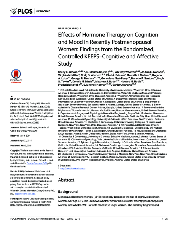 (PDF) Effects of Hormone Therapy on Cognition and Mood in Recently ...