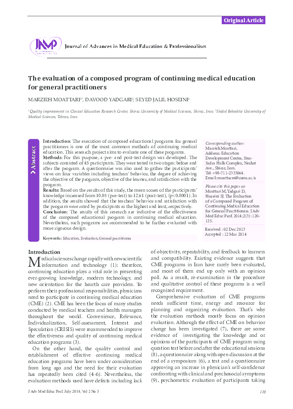 (PDF) The evaluation of a composed program of continuing medical ...
