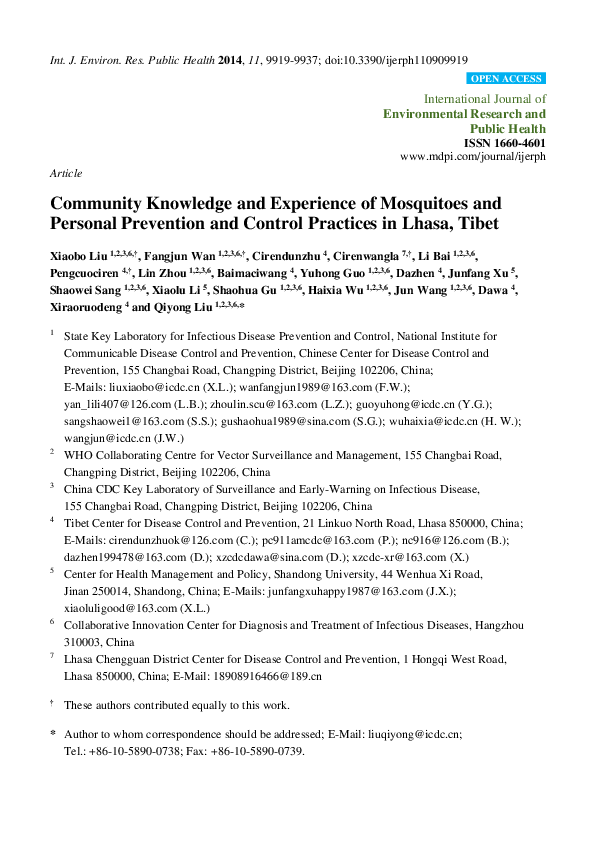 (PDF) Community Knowledge and Experience of Mosquitoes and Personal ...
