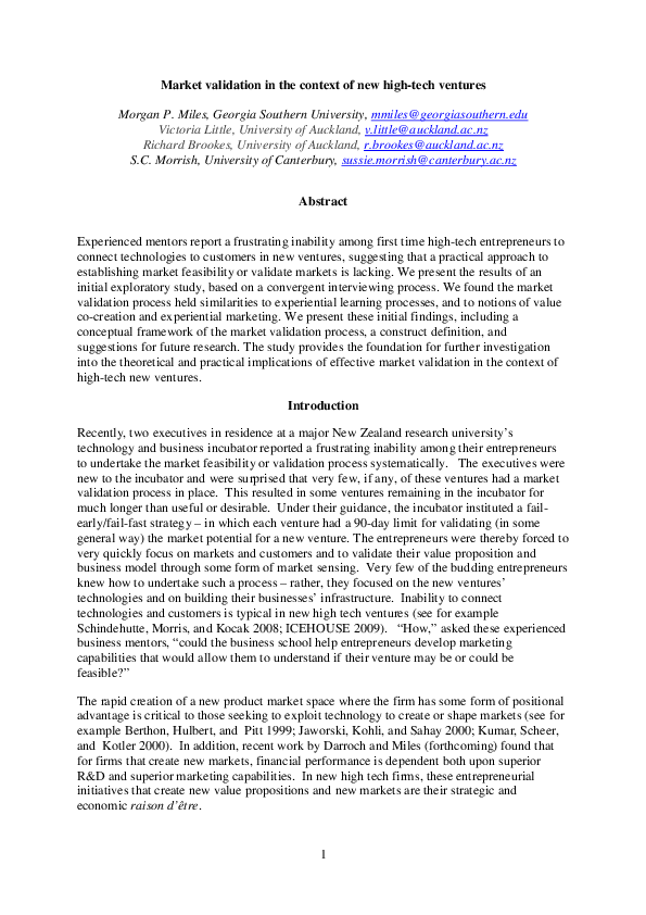 (PDF) Market validation in the context of new high-tech ventures