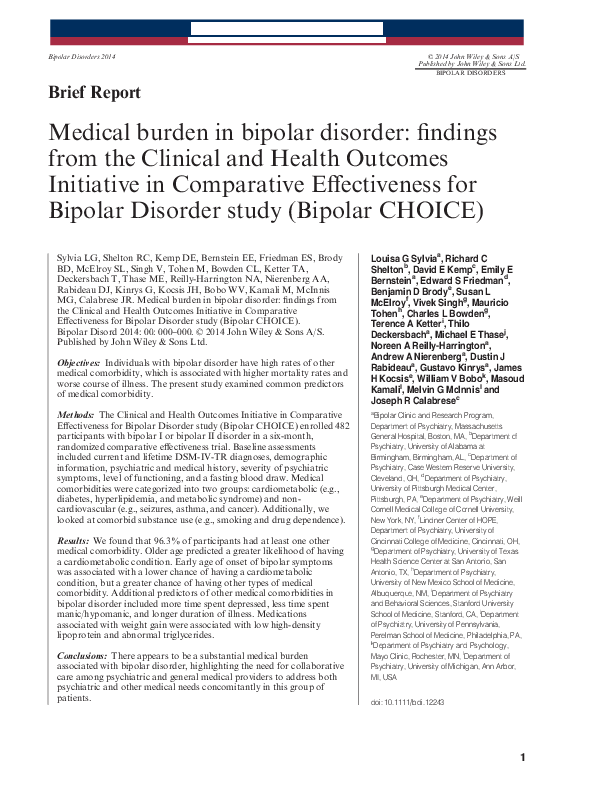 (PDF) Medical burden in bipolar disorder findings from the Clinical