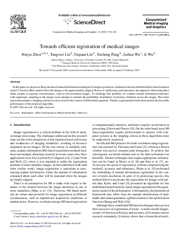 (PDF) Towards efficient registration of medical images