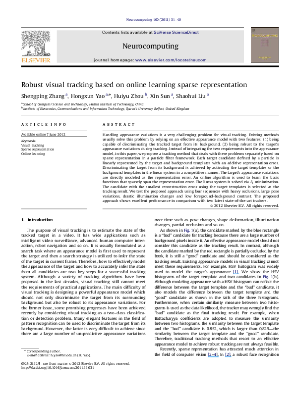 (PDF) Robust visual tracking based on online learning sparse representation
