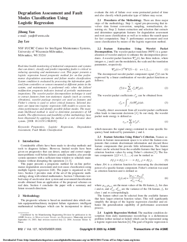 (PDF) Degradation Assessment and Fault Modes Classification Using