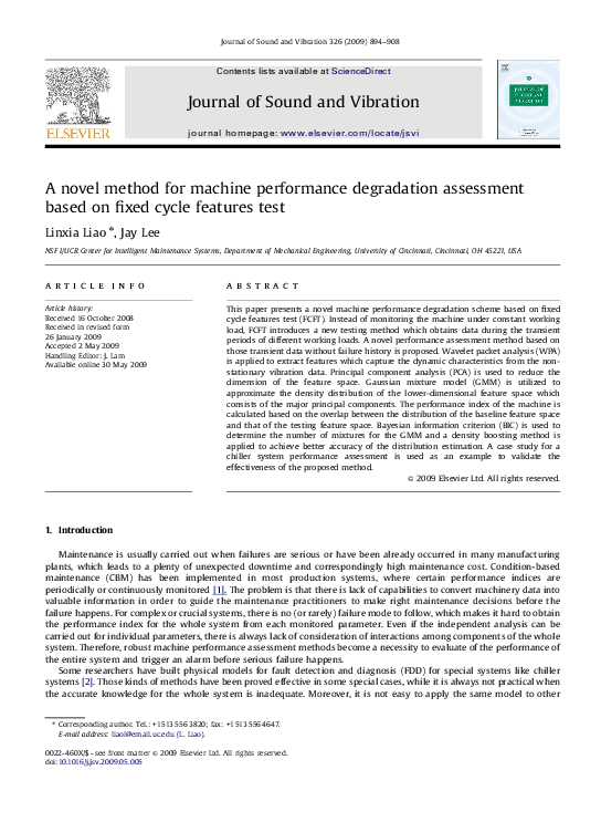 (PDF) A novel method for machine performance degradation assessment
