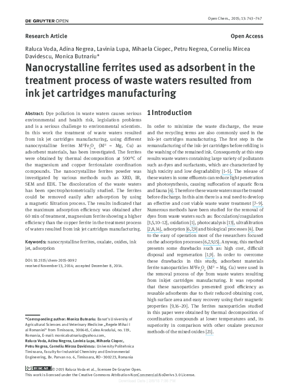 (PDF) Nanocrystalline ferrites used as adsorbent in the treatment