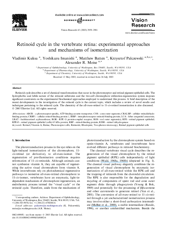(PDF) Retinoid cycle in the vertebrate retina: experimental approaches ...