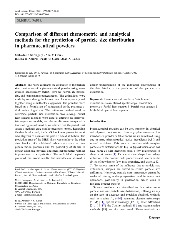 (PDF) Comparison of different chemometric and analytical methods for ...