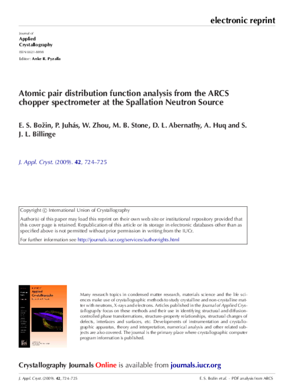  pdf atomic pair distribution function analysis from the arcs chopper