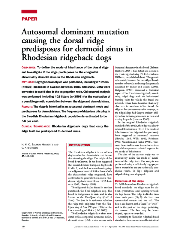 (PDF) Autosomal dominant mutation causing the dorsal ridge predisposes ...