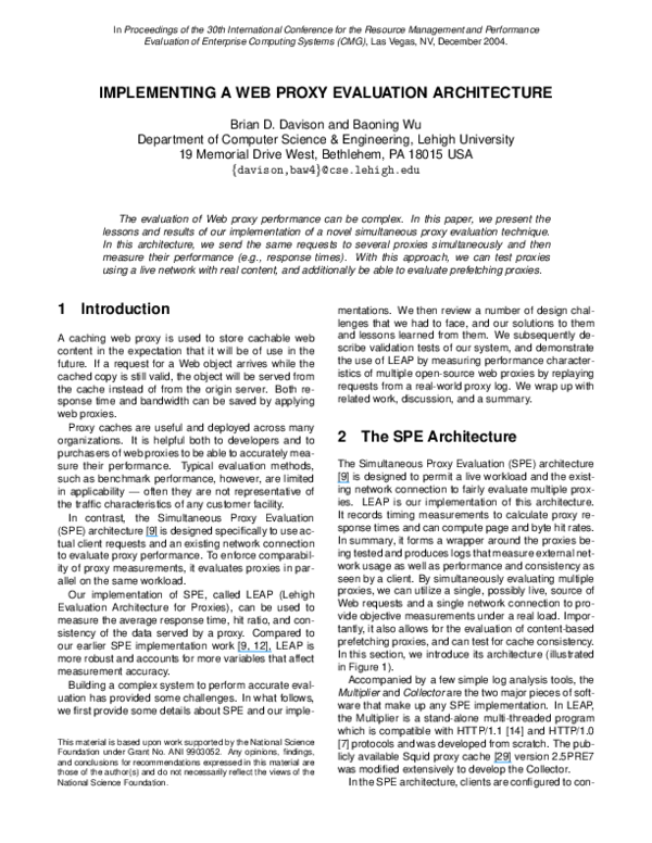 (PDF) Implementing a web proxy evaluation architecture | Brian D ...