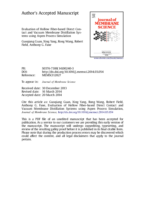 (PDF) Evaluation of hollow fiberbased direct contact and vacuum