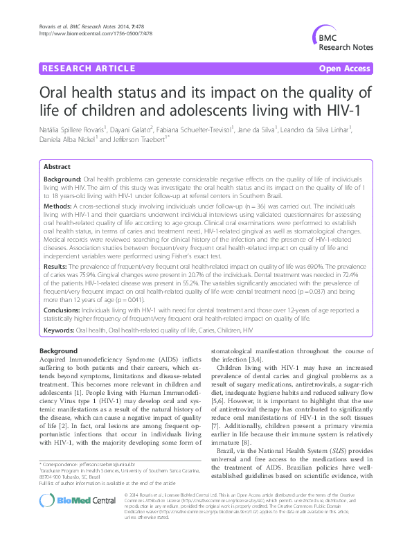(PDF) Oral health status and its impact on the quality of life of ...