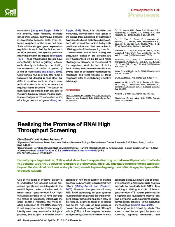 (PDF) Realizing the Promise of RNAi High Throughput Screening