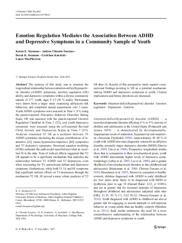 (PDF) Emotion Regulation Mediates the Association Between ADHD and ...