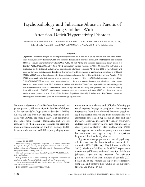 (PDF) Psychopathology and substance abuse in parents of young children ...