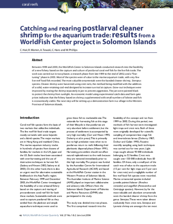 (PDF) Catching and rearing postlarval cleaner shrimp for the aquarium ...