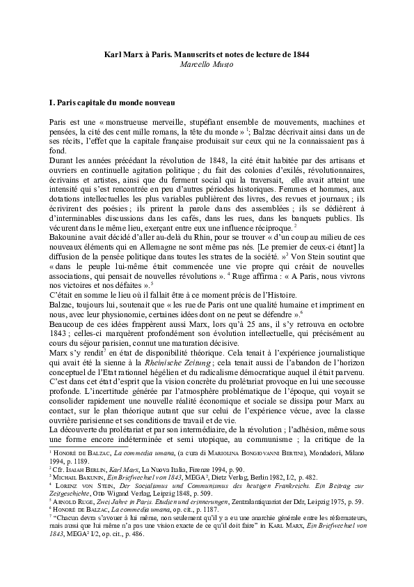Karl Marx à Paris. Manuscrits et notes de lecture de 1844