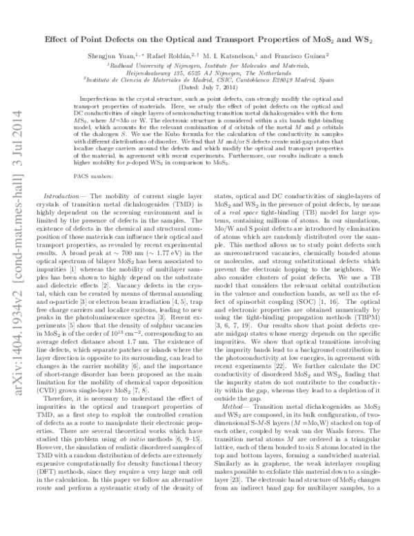 (PDF) Effect of point defects on the optical and transport properties ...