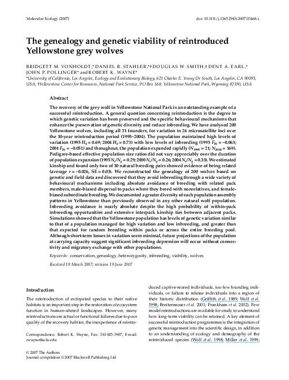 (PDF) The genealogy and genetic viability of reintroduced Yellowstone ...