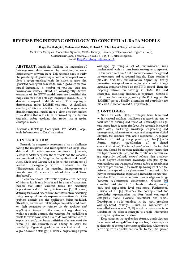 (PDF) Reverse Engineering Ontology to Conceptual Data Models