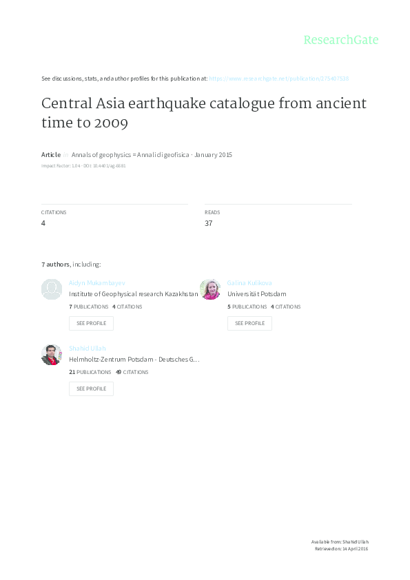 (PDF) 7 PUBLICATIONS 4 CITATIONS SEE PROFILE Central Asia