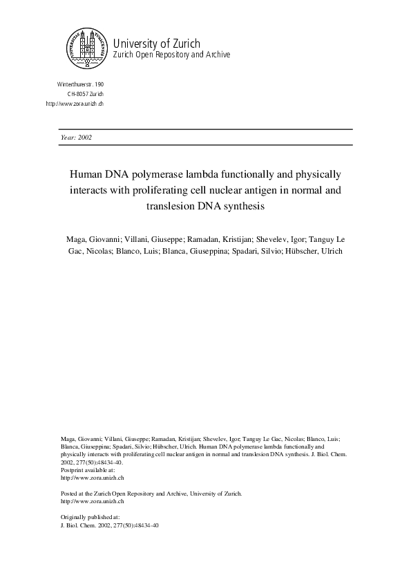(PDF) Human DNA Polymerase lambda Functionally and Physically Interacts ...