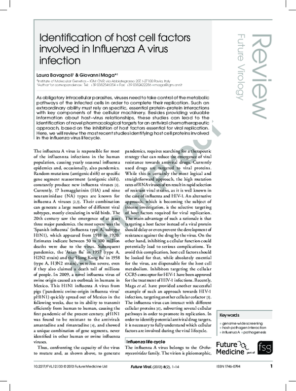 (PDF) Identification of host cell factors involved in influenza A virus ...