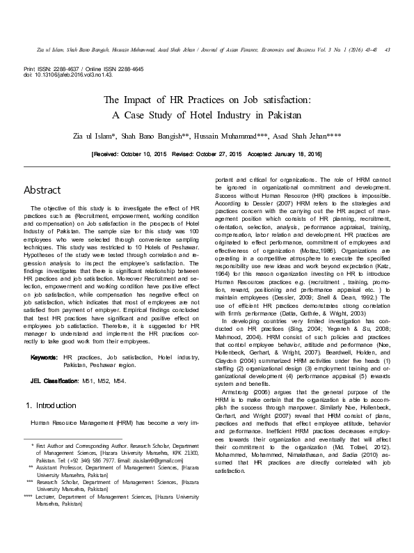  PDF The Impact Of HR Practices On Job Satisfaction A Case Study Of 