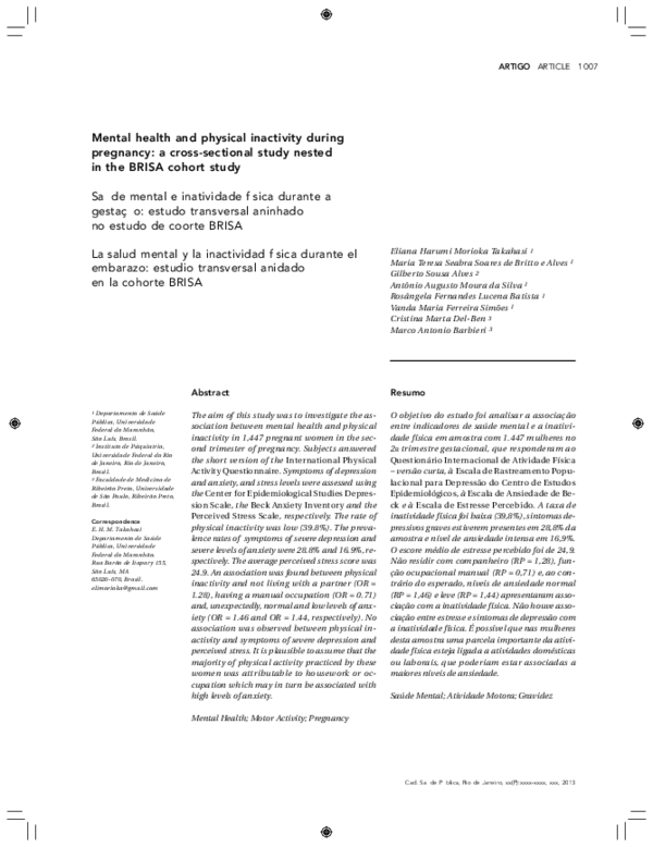 (PDF) Mental health and physical inactivity during pregnancy a cross