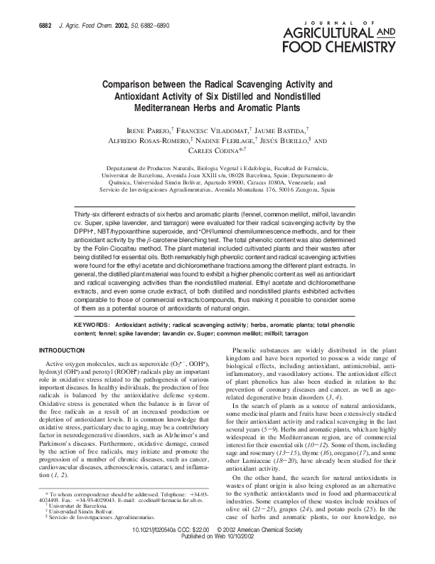 (PDF) Comparison between the Radical Scavenging Activity and ...