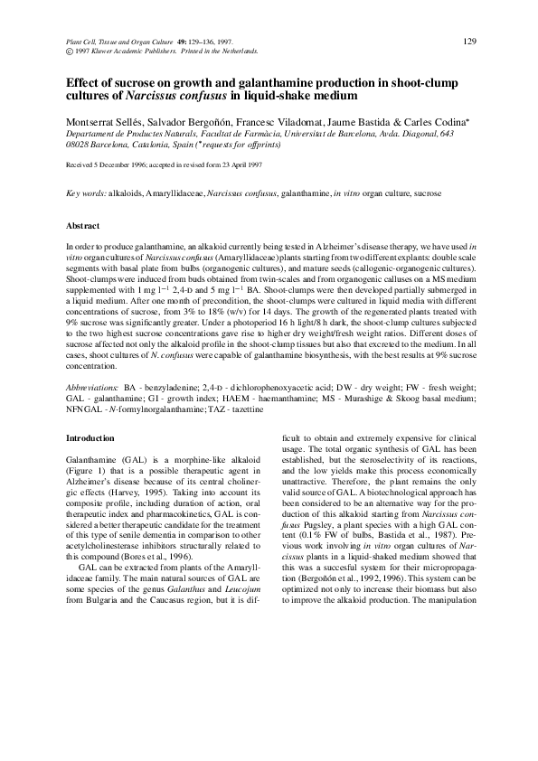 (PDF) Effect of sucrose on growth and galanthamine production in shoot ...