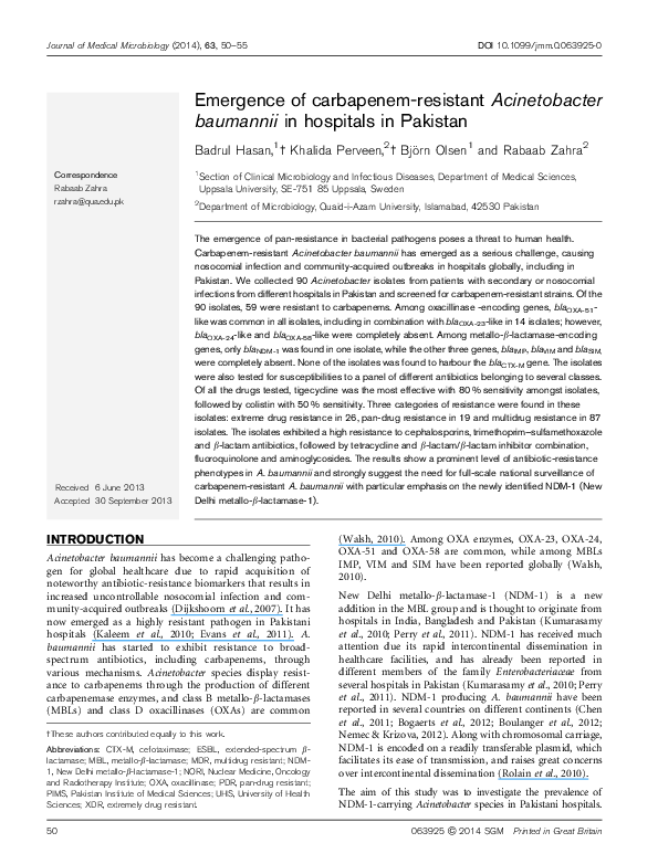 (PDF) Emergence of carbapenem-resistant Acinetobacter baumannii in ...