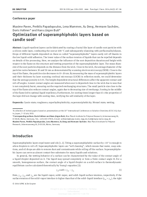 (PDF) Optimization of superamphiphobic layers based on candle soot