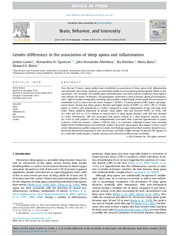 (PDF) Gender differences in the association of sleep apnea and inflammation