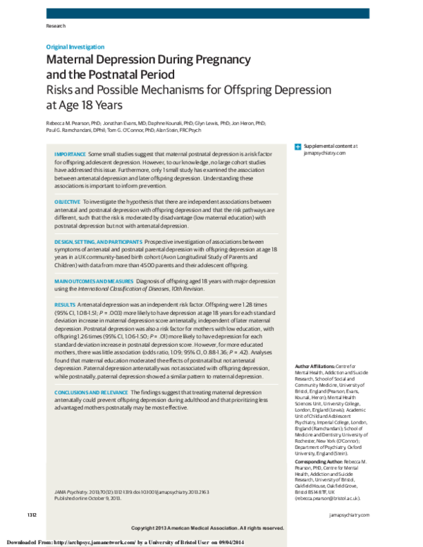 (PDF) Maternal Depression During Pregnancy and the Postnatal Period ...