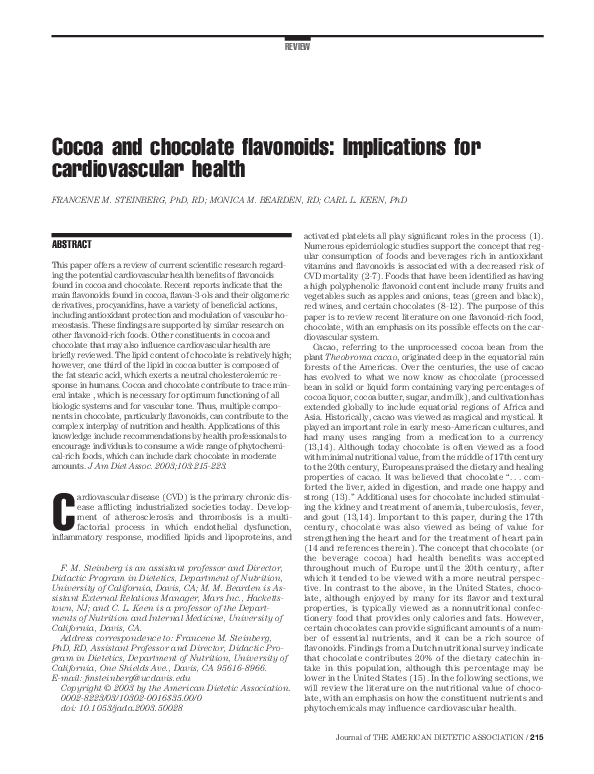 (PDF) Cocoa and chocolate flavonoids Implications for cardiovascular